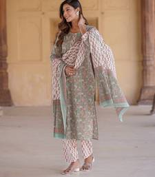 women green floral straight kurta pant and dupatta set