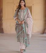 women green floral straight kurta pant and dupatta set