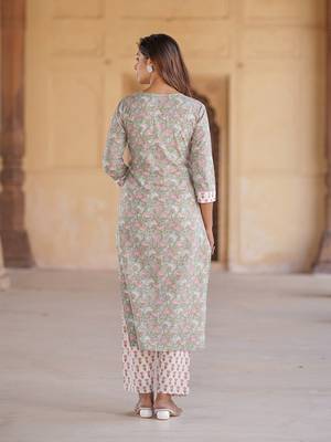 women green floral straight kurta pant and dupatta set 3