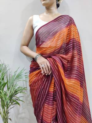 Maroon Colour Heavy Georgette Fabric Zare Saree WITH UN-STITCHED BLOUSE 5