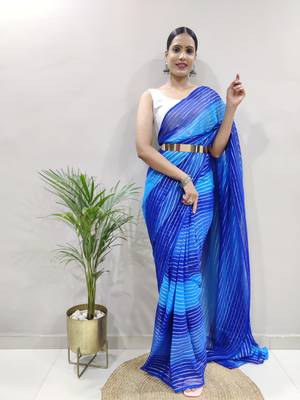 Blue Colour Heavy Georgette Fabric Zare Saree WITH UN-STITCHED BLOUSE 1