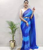 Blue Colour Heavy Georgette Fabric Zare Saree WITH UN-STITCHED BLOUSE