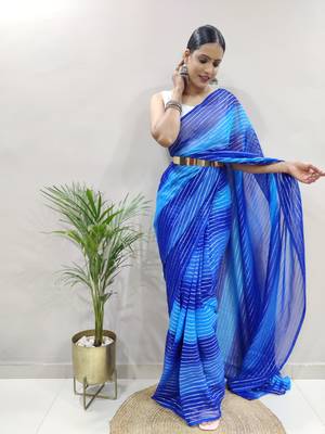 Blue Colour Heavy Georgette Fabric Zare Saree WITH UN-STITCHED BLOUSE 2