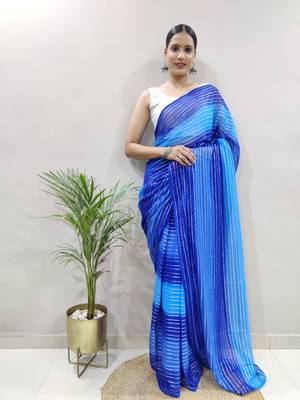 Blue Colour Heavy Georgette Fabric Zare Saree WITH UN-STITCHED BLOUSE 3