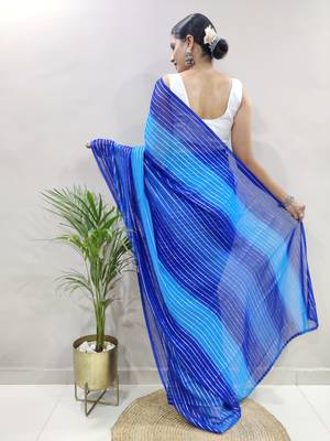 Blue Colour Heavy Georgette Fabric Zare Saree WITH UN-STITCHED BLOUSE 4
