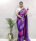 Purple Colour Heavy Georgette Fabric Zare Saree WITH UN-STITCHED BLOUSE
