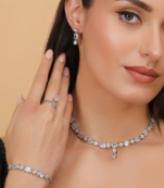 Rhodium Plated White Stone Embellished CZ Necklace 317FNN330