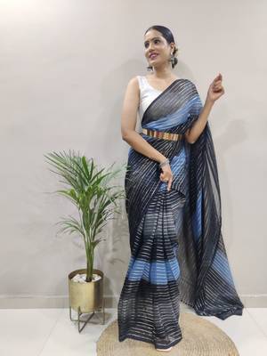 Green Colour Heavy Georgette Fabric Zare Saree WITH UN-STITCHED BLOUSE 2