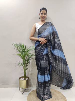 Green Colour Heavy Georgette Fabric Zare Saree WITH UN-STITCHED BLOUSE 3