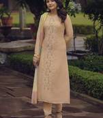 Stylee lifestyle peach muslin embroidered dress material