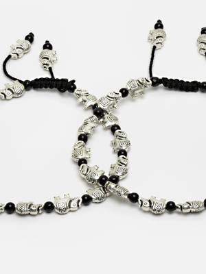 Sasha sterling silver elephant shape with black thread anklet for women/girls - pack of 2 2