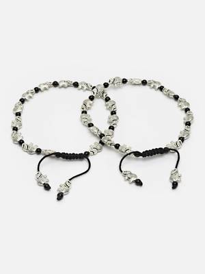 Sasha sterling silver elephant shape with black thread anklet for women/girls - pack of 2 3