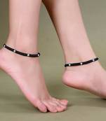 Sasha sterling silver moti with black thread anklet for women/girls - pack of 2
