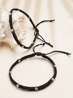 Sasha sterling silver moti with black thread anklet for women/girls - pack of 2 2