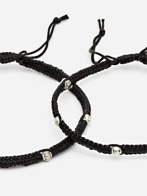 Sasha sterling silver moti with black thread anklet for women/girls - pack of 2 3