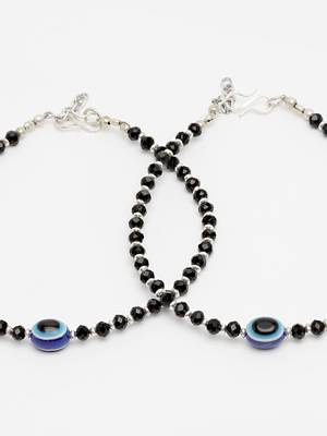 Sasha black and blue evil eye with black moti anklet for women/girls - pack of 2 2