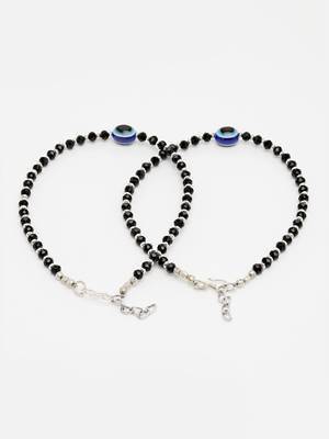 Sasha black and blue evil eye with black moti anklet for women/girls - pack of 2 3