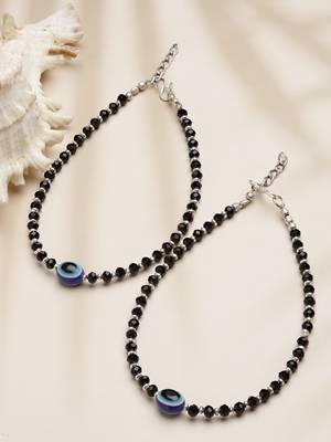 Sasha black and blue evil eye with black moti anklet for women/girls - pack of 2 4
