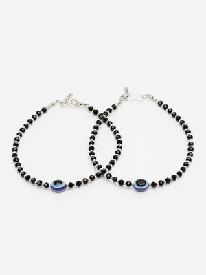 Sasha black and blue evil eye with black moti anklet for women/girls - pack of 2 5