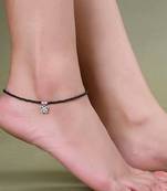 Sasha oxidished silver brass metal flower with black moti thread anklet for women/girls