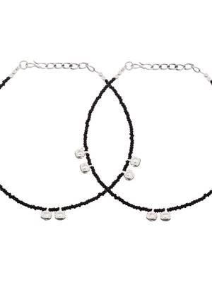 Sasha sterling silver moti with black thread anklet for women/girls - pack of 2 2