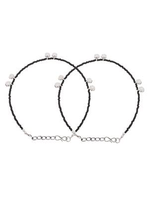 Sasha sterling silver moti with black thread anklet for women/girls - pack of 2 3