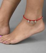 Sasha oxidished silver brass metal leaf with red moti anklet for women/girls
