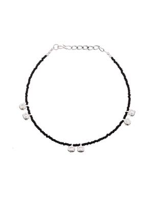 Sasha sterling silver moti with black thread single anklet for women/girls 2