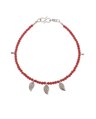 Sasha oxidished silver brass metal leaf with red moti anklet for women/girls 2