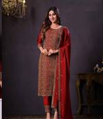 Red georgette silk embroidery semi stitched suits