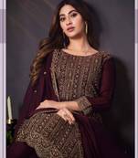 Dark purple georgette silk embroidery semi stitched suits