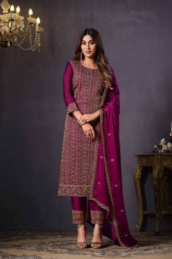 Rani pink georgette silk embroidery semi stitched suits
