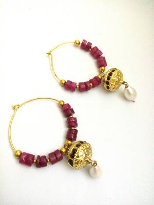 Maroon Golden Pearl Bali Earring 1