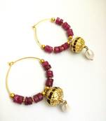 Maroon Golden Pearl Bali Earring