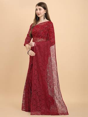 Maroon Rasal Net Saree  2