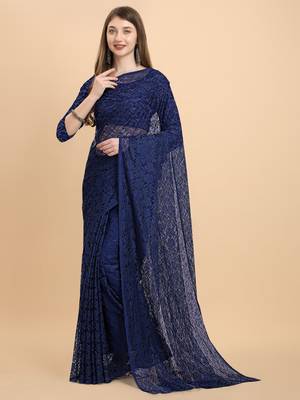 Navy Blue Rasal Net Saree  1