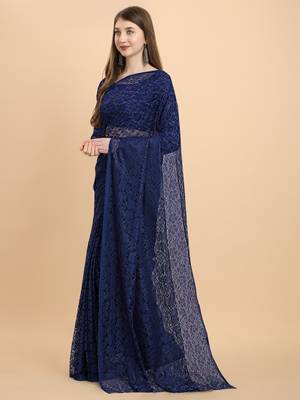 Navy Blue Rasal Net Saree  2