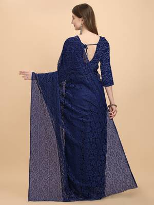 Navy Blue Rasal Net Saree  3