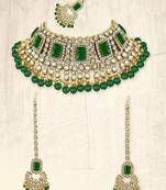 Traditional Handcrafted Faux Kundan & Pearl Studded Bridal Necklace Set with Earrings & Maang Tikka 