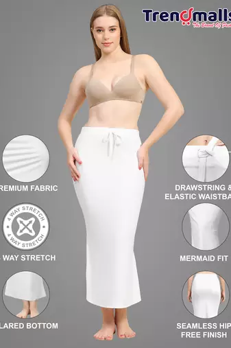 Trendmalls White Plain Cotton Soft Saree Shape wear Petticoat for Women