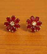 Ruby Flower Pattern Gold Plated Earrings
