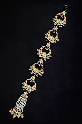 White gold finish kundan hairbraid