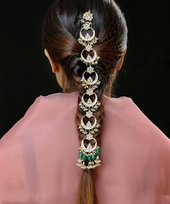 Green gold finish kundan hairbraid 1