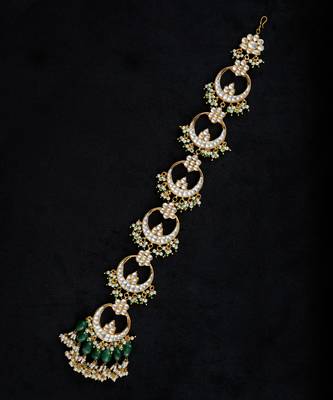 Green gold finish kundan hairbraid 2