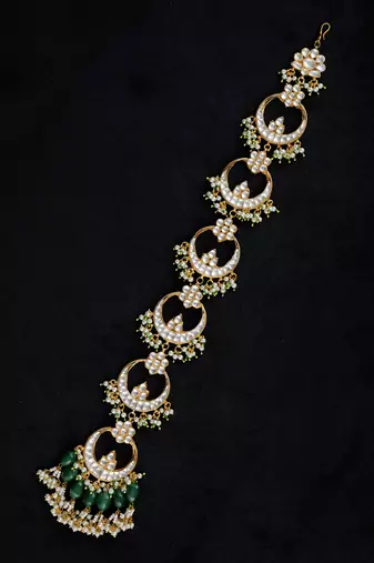 Green gold finish kundan hairbraid