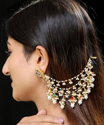 Multi gold finish kundan earchain 1