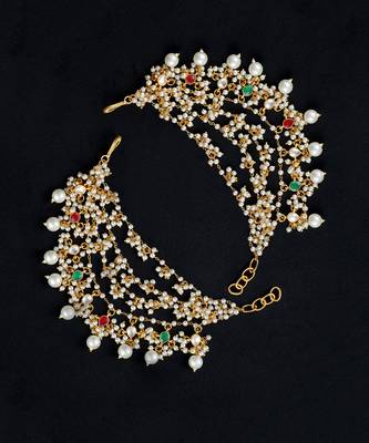 Multi gold finish kundan earchain 2