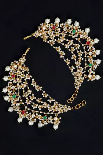 Multi gold finish kundan earchain