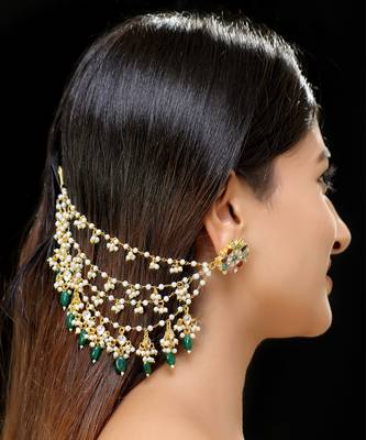 Green gold finish kundan earchain 1