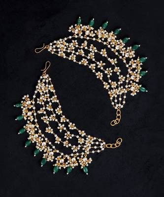 Green gold finish kundan earchain 2